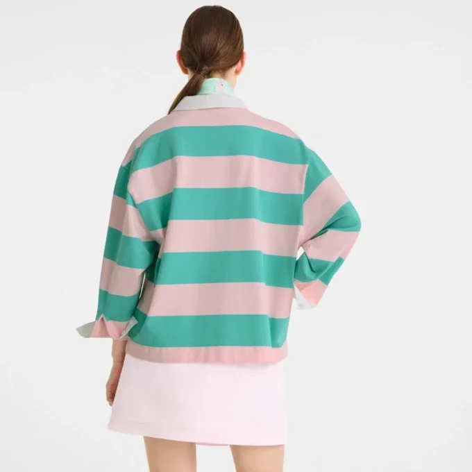 Ballerina/Mint – Gestreiftes Jersey-Poloshirt