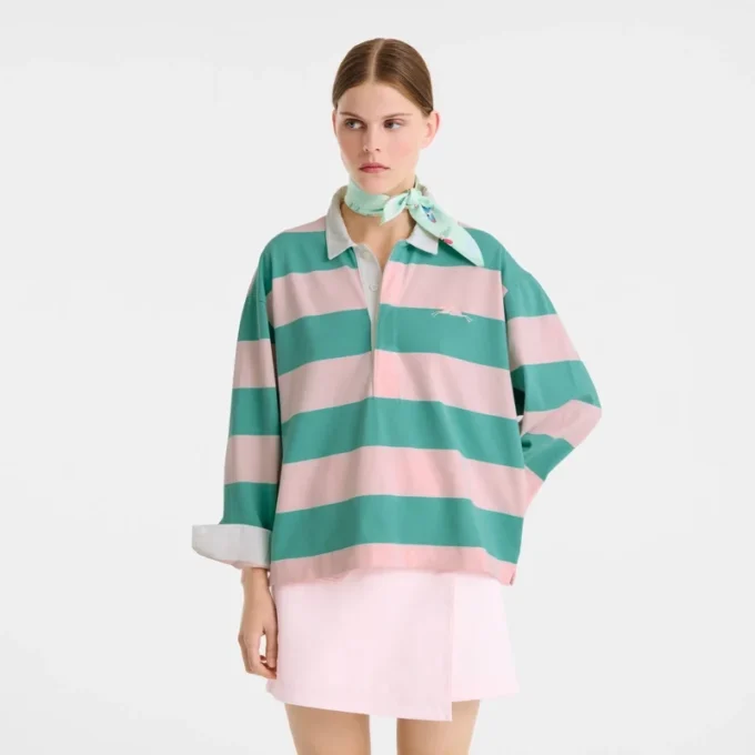Ballerina/Mint – Gestreiftes Jersey-Poloshirt