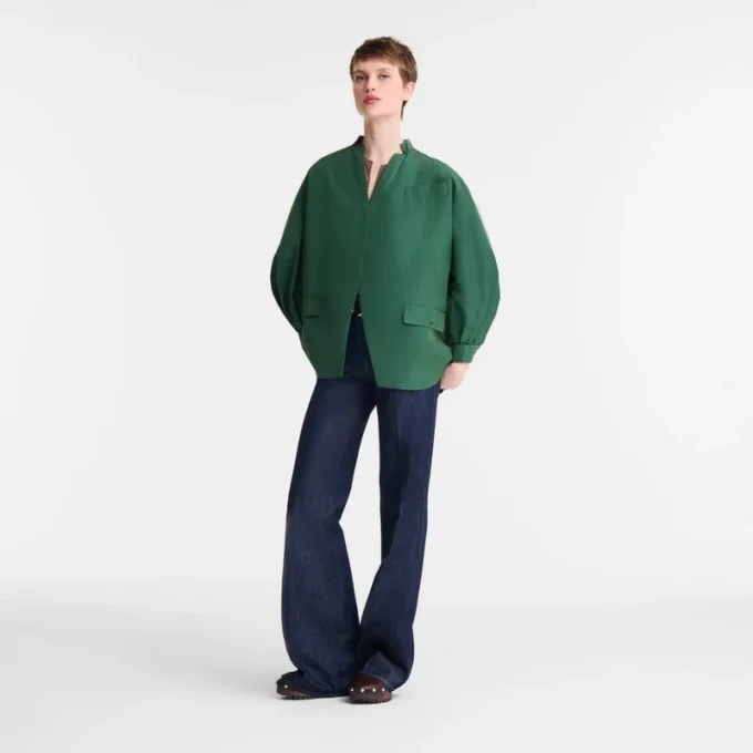 British Green – Kimonojacke aus technischem Taft