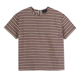 Burgunderrot – Gestreiftes Popeline-T-Shirt