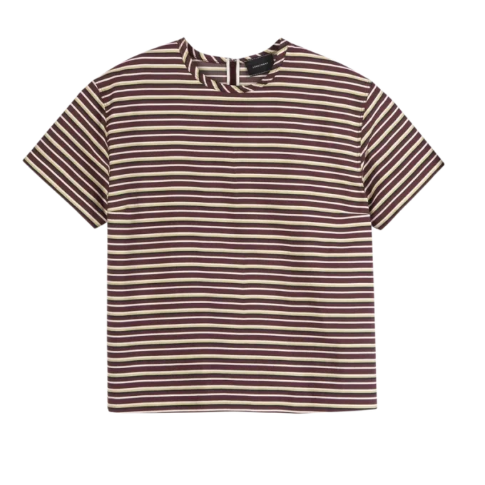 Burgunderrot – Gestreiftes Popeline-T-Shirt