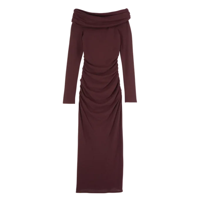 Burgunderrot – Langes Kleid aus Crêpe-Jersey Burgunderrot – Langes Kleid aus Crêpe-Jersey