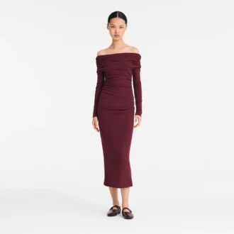 Burgunderrot – Langes Kleid aus Crêpe-Jersey