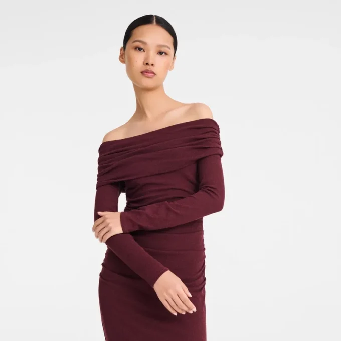 Burgunderrot – Langes Kleid aus Crêpe-Jersey Burgunderrot – Langes Kleid aus Crêpe-Jersey