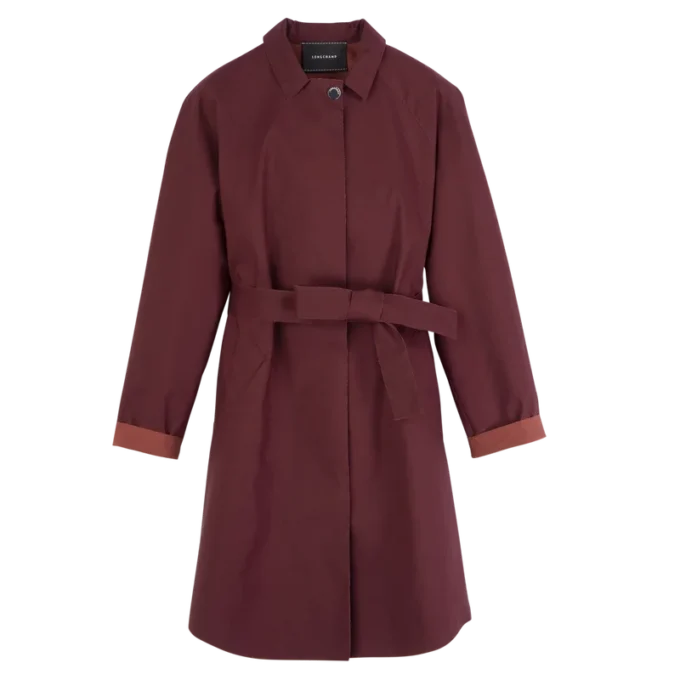 Burgunderrot – Wasserabweisender Trenchcoat aus technischem Canvas