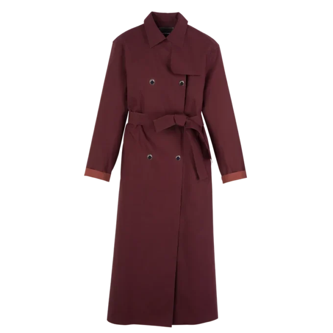 Burgunderrot – Wasserabweisender Trenchcoat aus technischem Canvas
