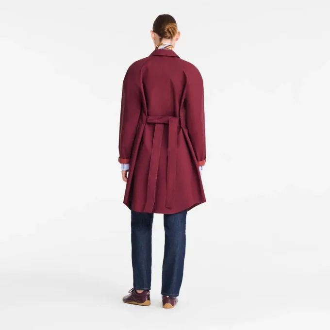Burgunderrot – Wasserabweisender Trenchcoat aus technischem Canvas