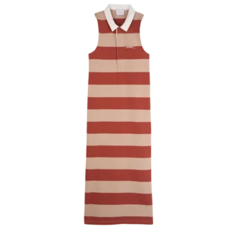 Creme/Koralle – Gestreiftes Jersey-Polokleid