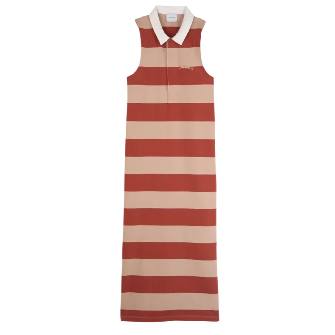 Creme/Koralle – Gestreiftes Jersey-Polokleid Creme/Koralle – Gestreiftes Jersey-Polokleid