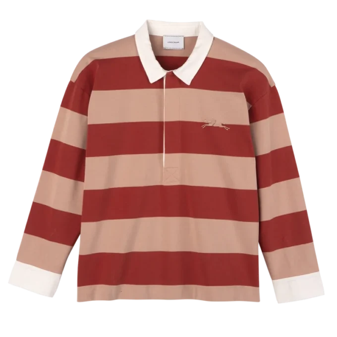 Creme/Koralle – Gestreiftes Jersey-Poloshirt