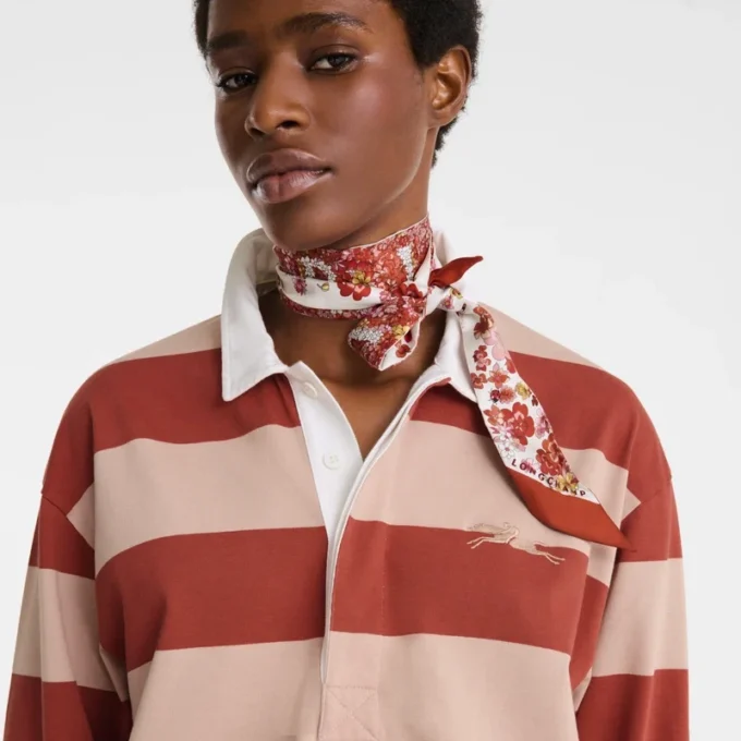 Creme/Koralle – Gestreiftes Jersey-Poloshirt
