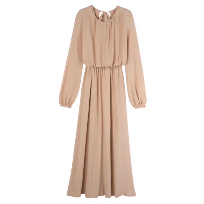 Cremefarbenes langes Kleid aus Crêpe-Jersey