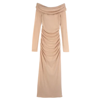 Cremefarbenes langes Kleid aus Crêpe-Jersey