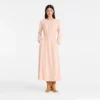 Cremefarbenes langes Kleid aus Crêpe-Jersey