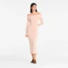 Cremefarbenes langes Kleid aus Crêpe-Jersey