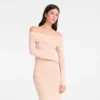 Cremefarbenes langes Kleid aus Crêpe-Jersey