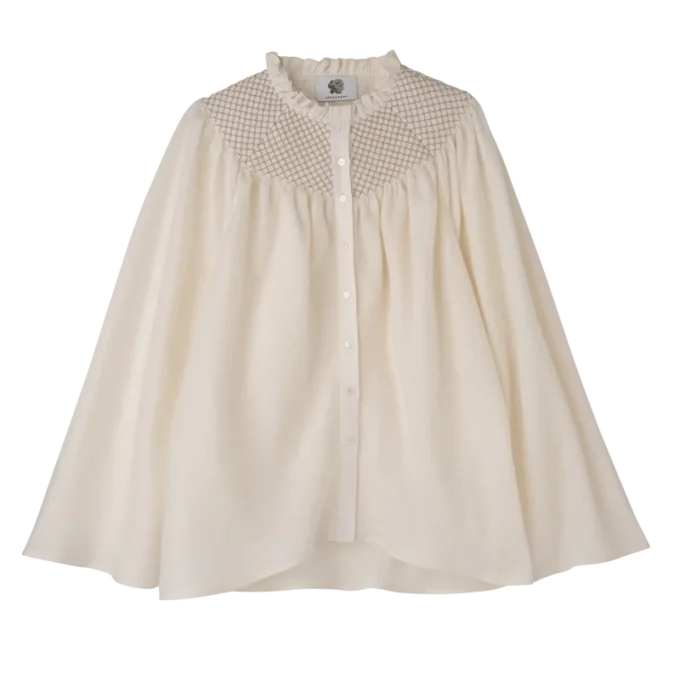 Ecru – Bluse mit gesmoktem Schleier Ecru – Bluse mit gesmoktem Schleier