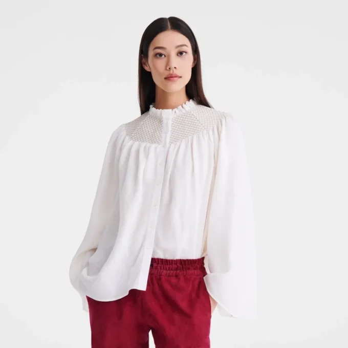 Ecru – Bluse mit gesmoktem Schleier Ecru – Bluse mit gesmoktem Schleier