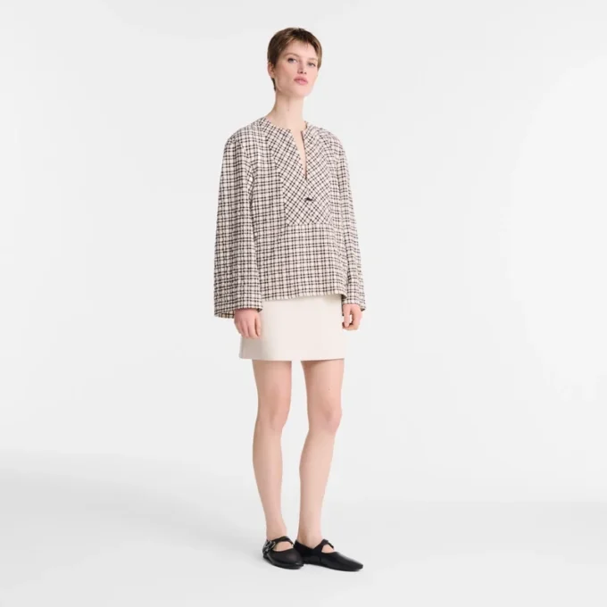 Ecru – Jacquard-Baumwollbluse Ecru – Jacquard-Baumwollbluse