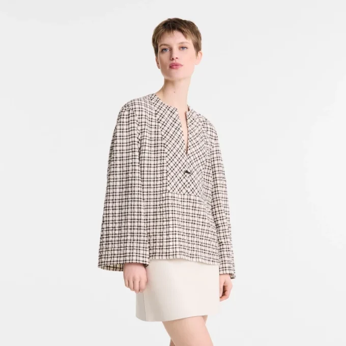 Ecru – Jacquard-Baumwollbluse Ecru – Jacquard-Baumwollbluse