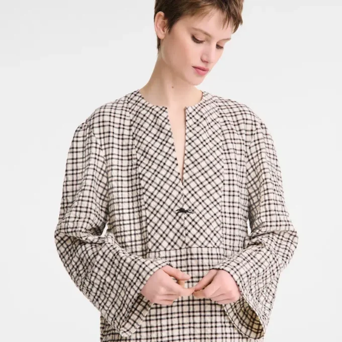 Ecru – Jacquard-Baumwollbluse Ecru – Jacquard-Baumwollbluse