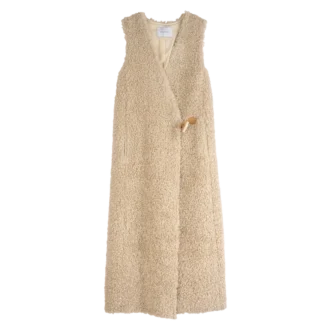 Ecru – Lange Strickjacke aus Kunstfell