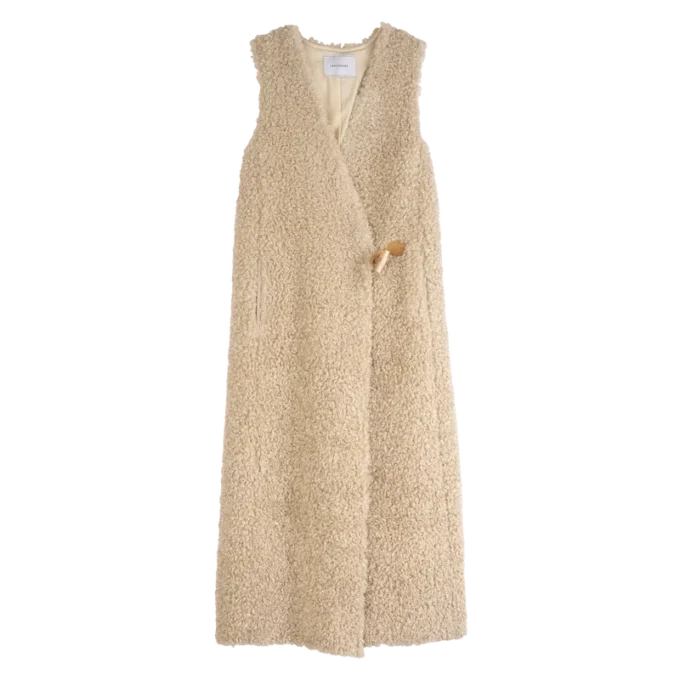 Ecru – Lange Strickjacke aus Kunstfell