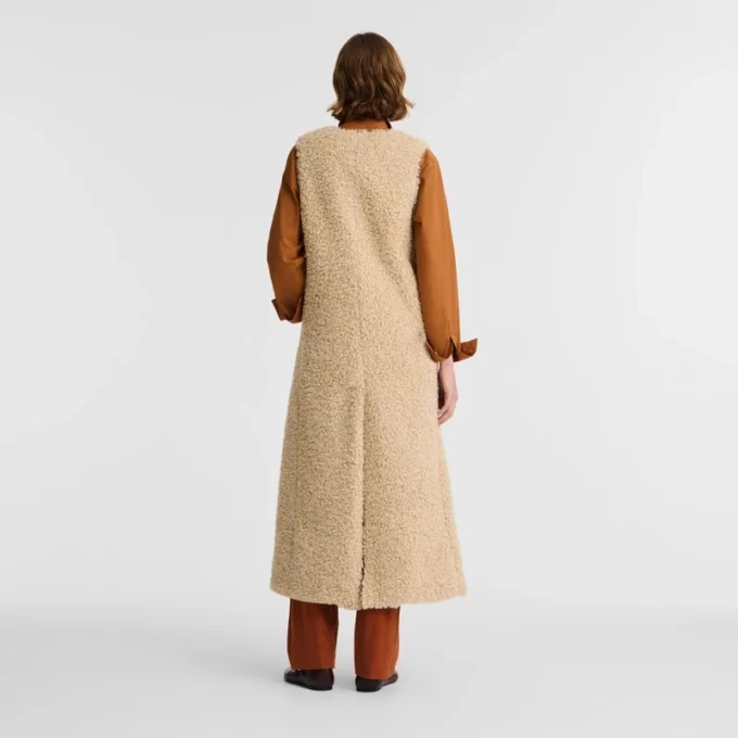 Ecru – Lange Strickjacke aus Kunstfell