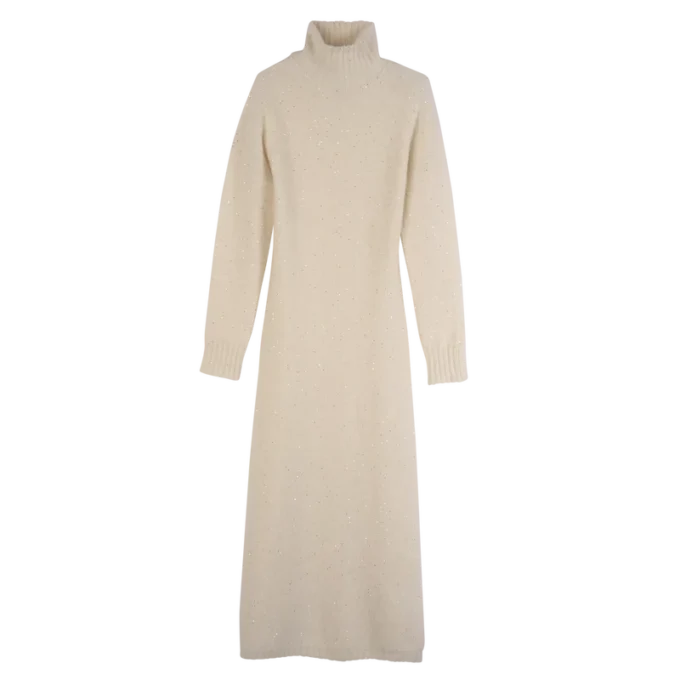 Elfenbein – Langes Strickkleid Elfenbein – Langes Strickkleid