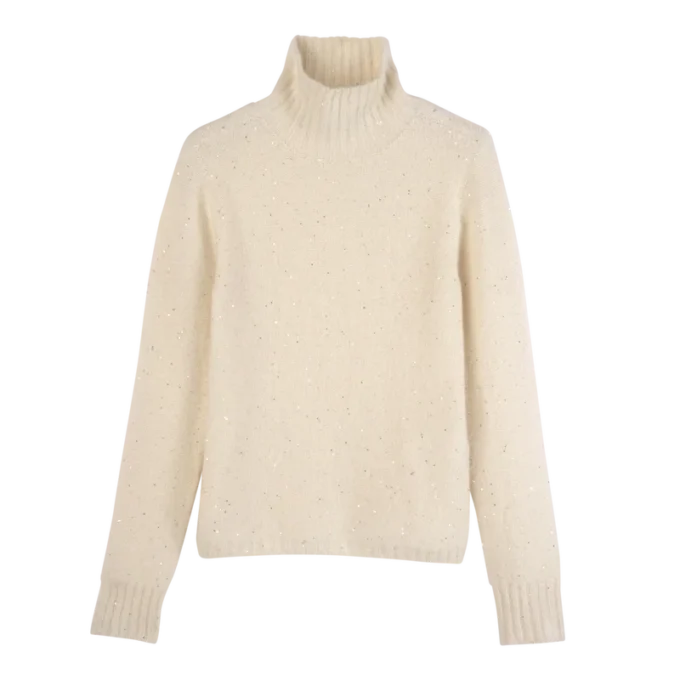 Elfenbein – Strickpullover mit hohem Kragen Elfenbein – Strickpullover mit hohem Kragen