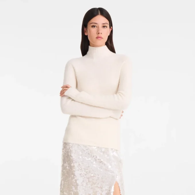 Elfenbein – Strickpullover mit hohem Kragen Elfenbein – Strickpullover mit hohem Kragen