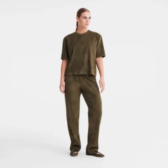 Khaki – Leder Kurzes Lederoberteil