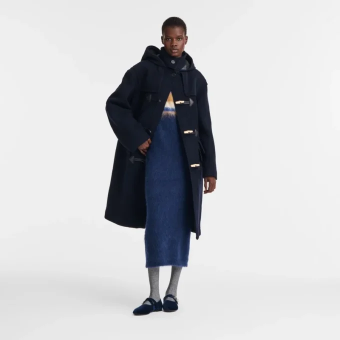 Marineblau – Dufflecoat aus doppelseitigem Wollstoff