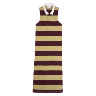 Pistazie/Burgunderrot – Gestreiftes Jersey-Polokleid