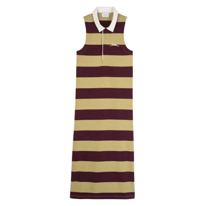 Pistazie/Burgunderrot – Gestreiftes Jersey-Polokleid