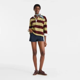 Pistazie/Burgunderrot – Gestreiftes Jersey-Poloshirt
