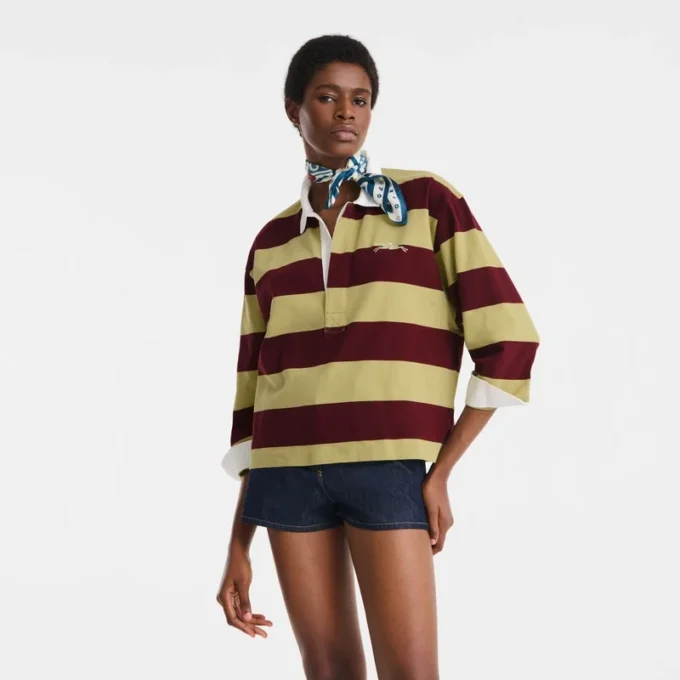 Pistazie/Burgunderrot – Gestreiftes Jersey-Poloshirt Pistazie/Burgunderrot – Gestreiftes Jersey-Poloshirt