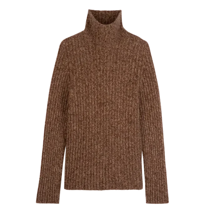 Schokoladenbraun – Strickpullover mit hohem Kragen Schokoladenbraun – Strickpullover mit hohem Kragen