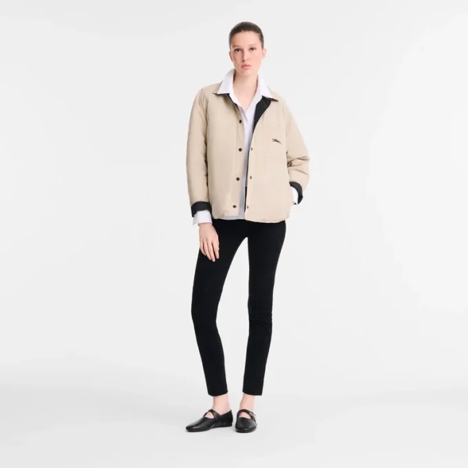 Schwarz/Papier – Technischer Taft Gepolsterte Blousonjacke
