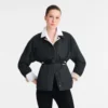 Schwarz/Papier – Technischer Taft Gepolsterte Blousonjacke