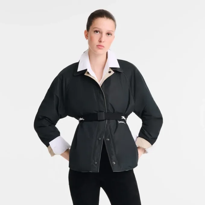 Schwarz/Papier – Technischer Taft Gepolsterte Blousonjacke