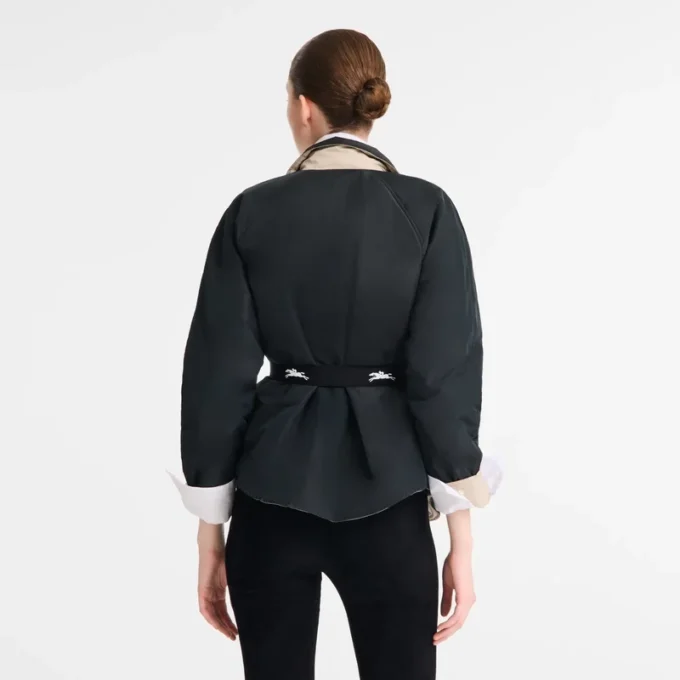Schwarz/Papier – Technischer Taft Gepolsterte Blousonjacke