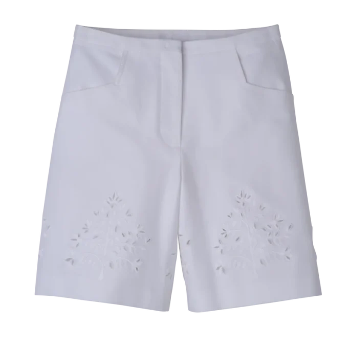 Weiß – Bermudashorts aus besticktem Gabardine Weiß – Bermudashorts aus besticktem Gabardine
