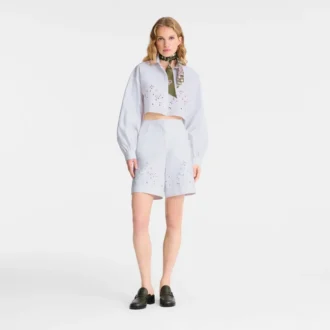 Weiß – Bermudashorts aus besticktem Gabardine