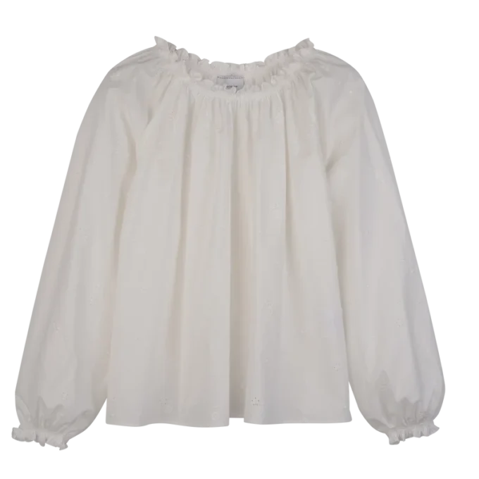 Weiß – Bestickte Popeline-Bluse