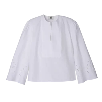 Weiß – Bestickte Popeline-Bluse