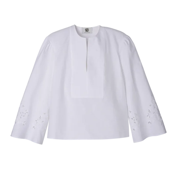 Weiß – Bestickte Popeline-Bluse