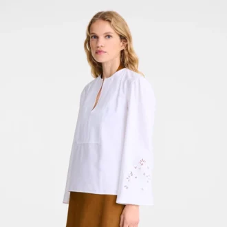 Weiß – Bestickte Popeline-Bluse