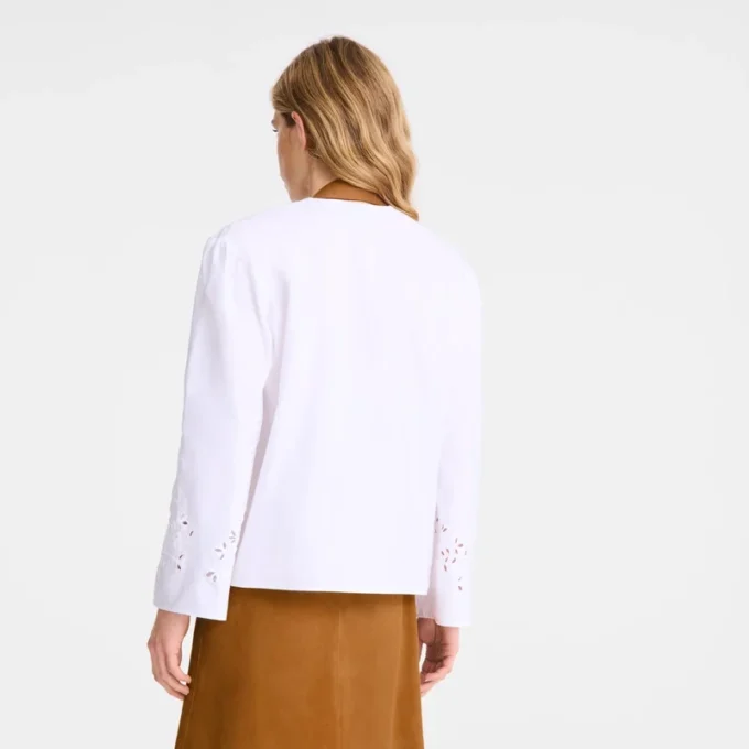 Weiß – Bestickte Popeline-Bluse