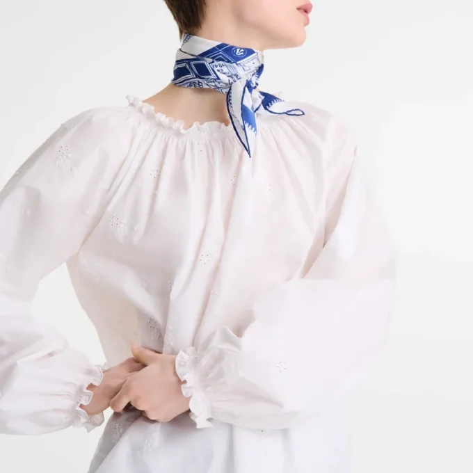 Weiß – Bestickte Popeline-Bluse